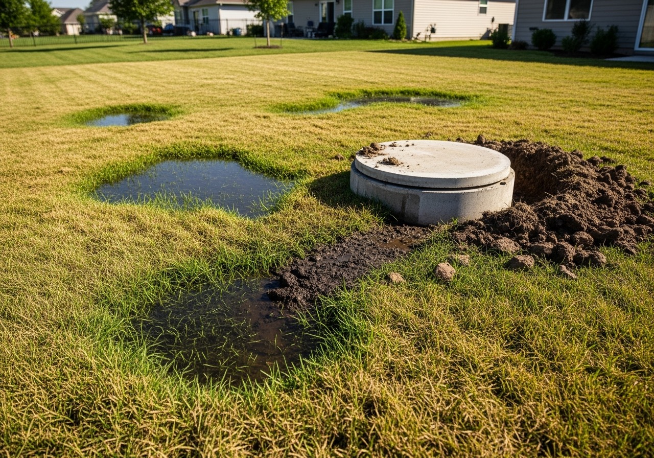 Drain field excavation and pipe repair in Acadiana clay soil
